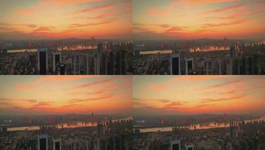 最美长沙城市夕阳火烧云晚霞航拍高清在线视频素材下载