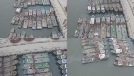 港口码头岸边停靠的渔船高清在线视频素材下载
