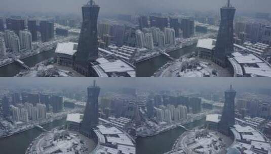 西湖文化广场 雪景 航拍 杭州 运河 3高清在线视频素材下载
