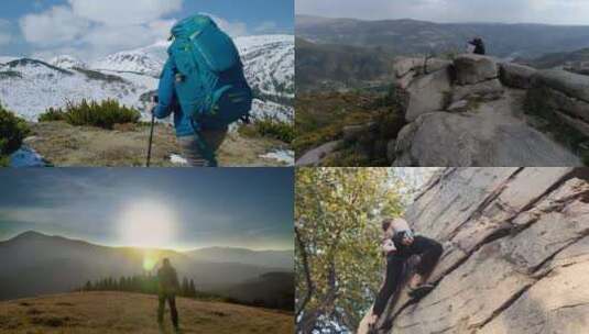 勇攀高峰攀爬徒步登顶成功合集高清在线视频素材下载
