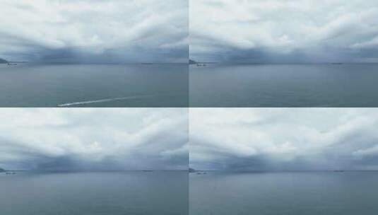 海上海边阴雨天云层龙舟水航拍高清在线视频素材下载