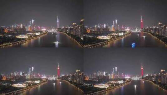 广州珠江延时夜景航拍广州塔城市建筑风光高清在线视频素材下载