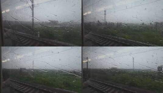 在高铁上窗外狂风暴雨车窗外高清在线视频素材下载
