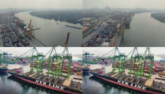 国外港口码头巨轮靠岸高清在线视频素材下载