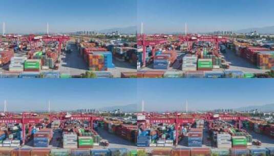 九江市城西港集装箱码头货柜堆场航拍延时高清在线视频素材下载