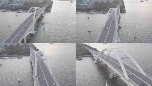 厦门湖里五缘湾国际游艇汇五缘大桥海景航拍高清在线视频素材下载