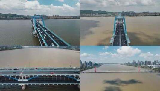 钱塘江复兴大桥西兴大桥航拍高清在线视频素材下载