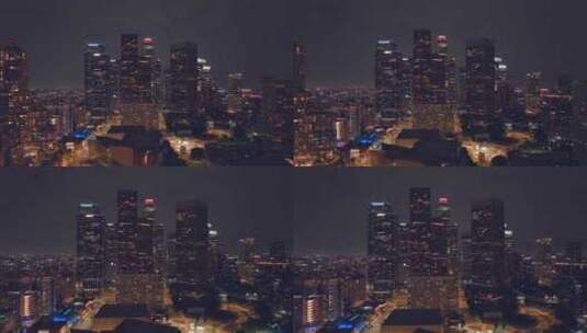 城市航拍洛杉矶市中心摩天大楼地标夜景灯光高清在线视频素材下载