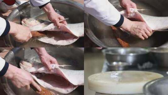 厨师清理大鱼高清在线视频素材下载