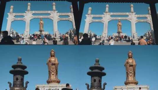 浙江旅游普陀山南海观音铜像全景高清在线视频素材下载