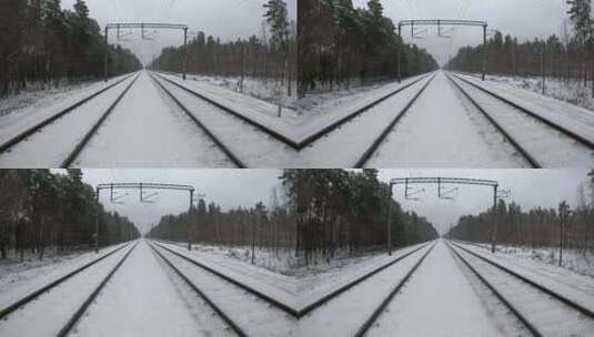 冬季被雪覆盖的铁路轨道高清在线视频素材下载