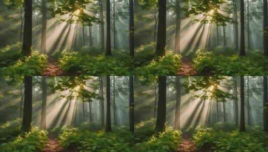 清晨森林树林植物 森林日出高清在线视频素材下载