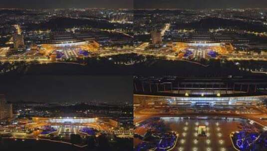 航拍南京站夜景高清在线视频素材下载