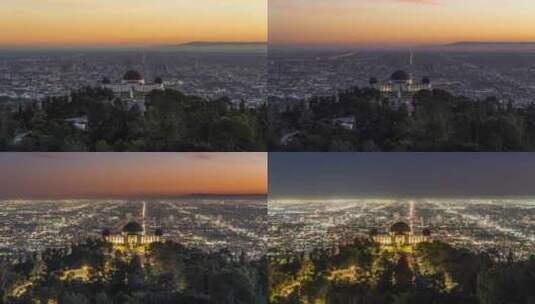 美国加州格里菲斯天文台的日落夜景延时摄影高清在线视频素材下载