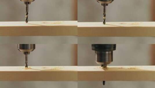 木匠用电钻在木板上钻孔高清在线视频素材下载