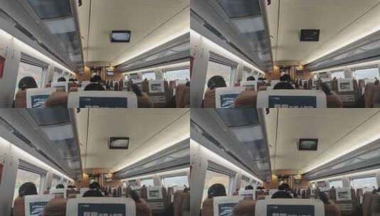 运行中的动车高铁二等座车厢高清在线视频素材下载