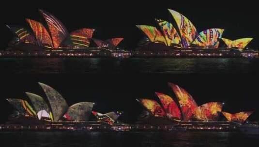 悉尼歌剧院夜晚城市灯光延时拍摄高清在线视频素材下载