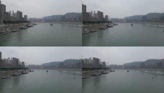 重庆江景岸边建筑航拍高清在线视频素材下载