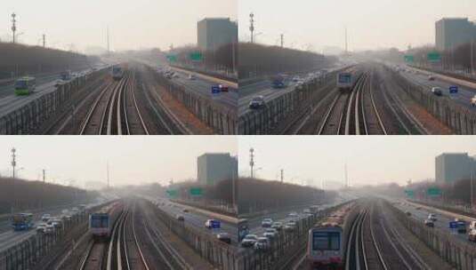 北京城市地铁车流空气污染雾霾高清在线视频素材下载