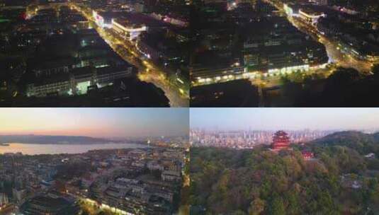 杭州西湖景区夜景风景航拍高清在线视频素材下载