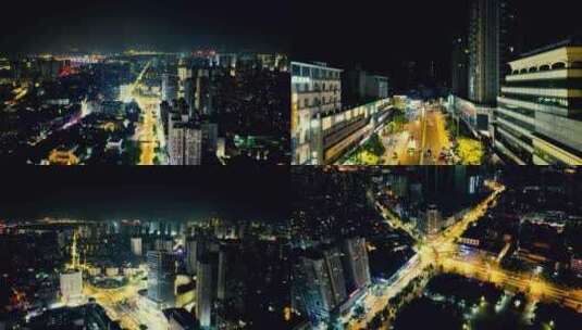 湖北襄阳城市夜景交通航拍高清在线视频素材下载