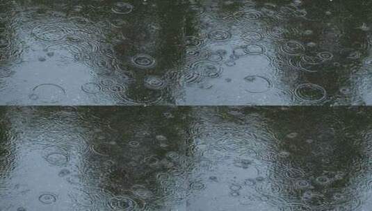 下雨天城市街道雨水雨滴的波纹高清在线视频素材下载