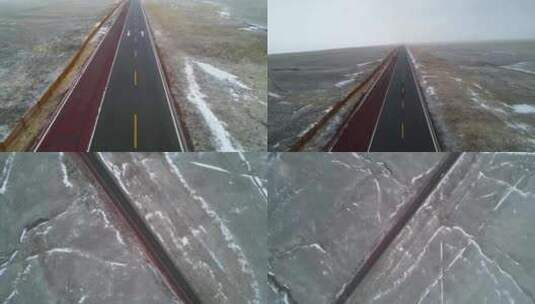 公路素材|雪中公路|道路素材|航拍公路高清在线视频素材下载