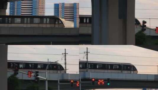 傍晚南京地铁十号线出站行驶在高架桥上高清在线视频素材下载