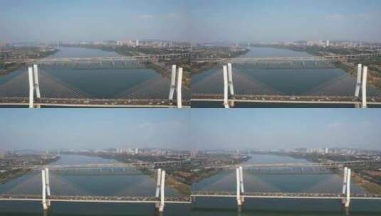 湖南湘潭湘江三桥交通航拍高清在线视频素材下载