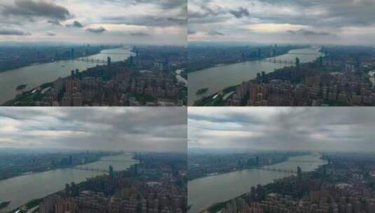 乌云下的南昌赣江城市大全景航拍延时高清在线视频素材下载