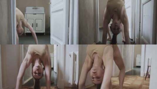 杂技女孩令人毛骨悚然的行走高清在线视频素材下载