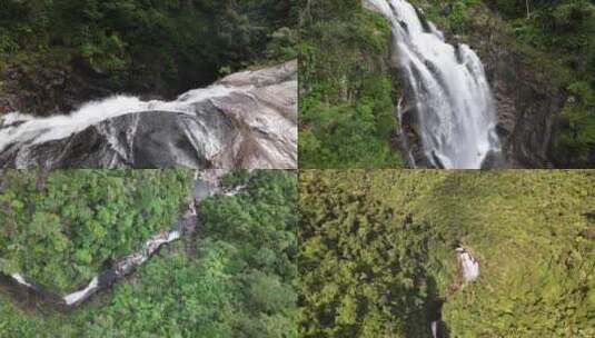 吊罗山热带雨林枫果山瀑布航拍高清在线视频素材下载