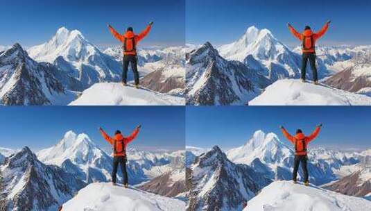 征服巅峰山顶励志宣传远眺眺望户外冰雪高清在线视频素材下载