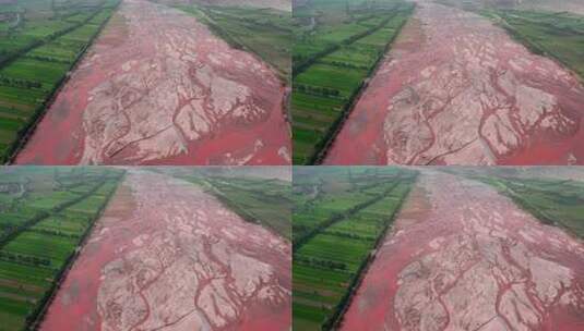 青海海西都兰大地之血农田河道航拍视频高清在线视频素材下载