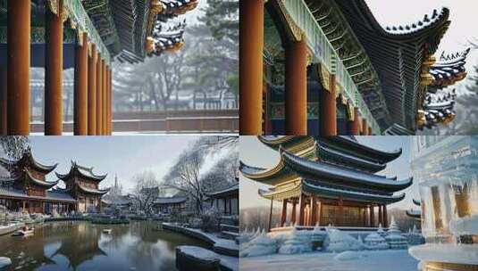 【合集】下雪场景 故宫古建筑独特景致高清在线视频素材下载