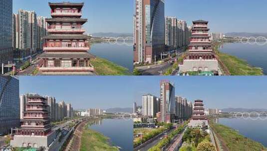 陕西安康美术馆安康西城阁航拍合集高清在线视频素材下载