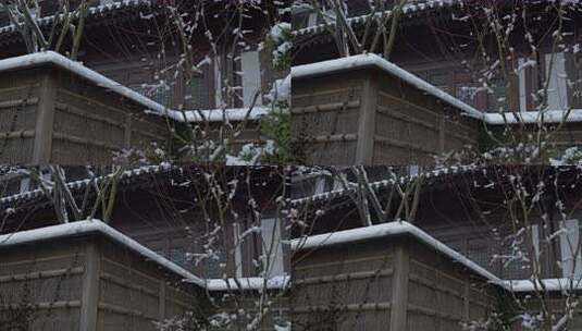 杭州径山寺中式建筑雪景特写高清在线视频素材下载