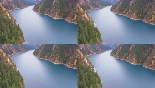 唯美航拍川西九寨沟长海高山湖水彩林秋景高清在线视频素材下载