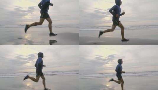 沙滩上跑步的人高清在线视频素材下载