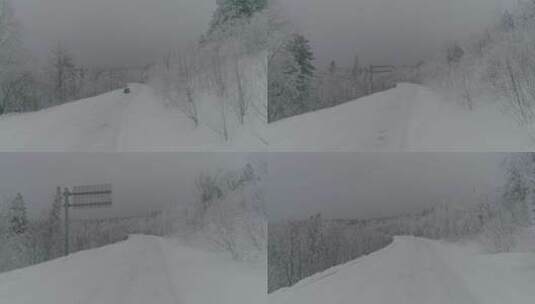 唯美长白山原始森林日出雪景航拍高清在线视频素材下载