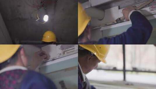 装修厨厕吊顶测量切割家装工人 4k实拍高清在线视频素材下载
