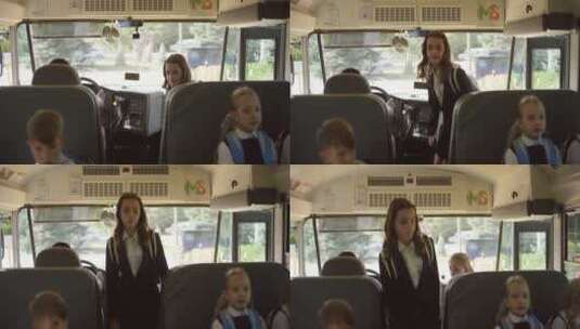 乘坐巴士的女学生高清在线视频素材下载