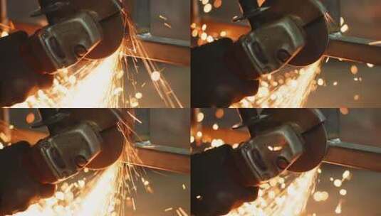 工人用打磨机打磨金属机器火花特写镜头高清在线视频素材下载
