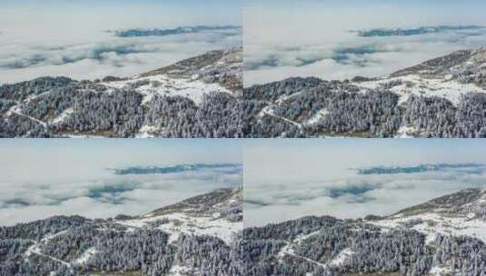 航拍湖北神农架风景区冬季白天雪山云海自然高清在线视频素材下载