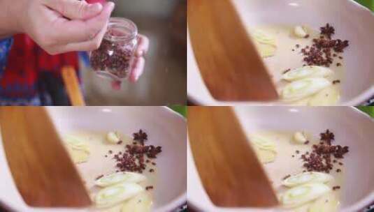 起锅烧油葱姜炝锅高清在线视频素材下载