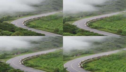 航拍迷雾中的衡山盘山公路高清在线视频素材下载