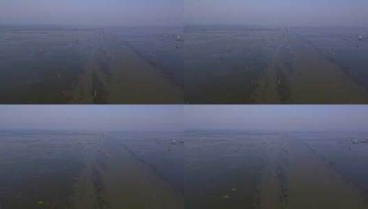 航拍拆围后的湖区生态环境高清在线视频素材下载