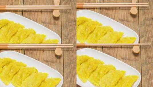 中国传统早点蛋饺实拍4k滑轨平移高清在线视频素材下载
