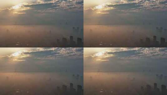 上海城市平流雾航拍高清在线视频素材下载