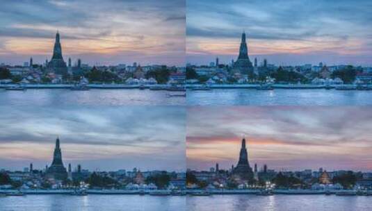 泰国曼谷黎明寺黄昏入夜的延时高清在线视频素材下载